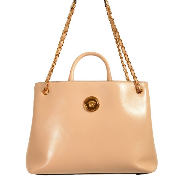 Versace 100% Leather Gold Medusa Logo Tote Handbag Shoulder Bag